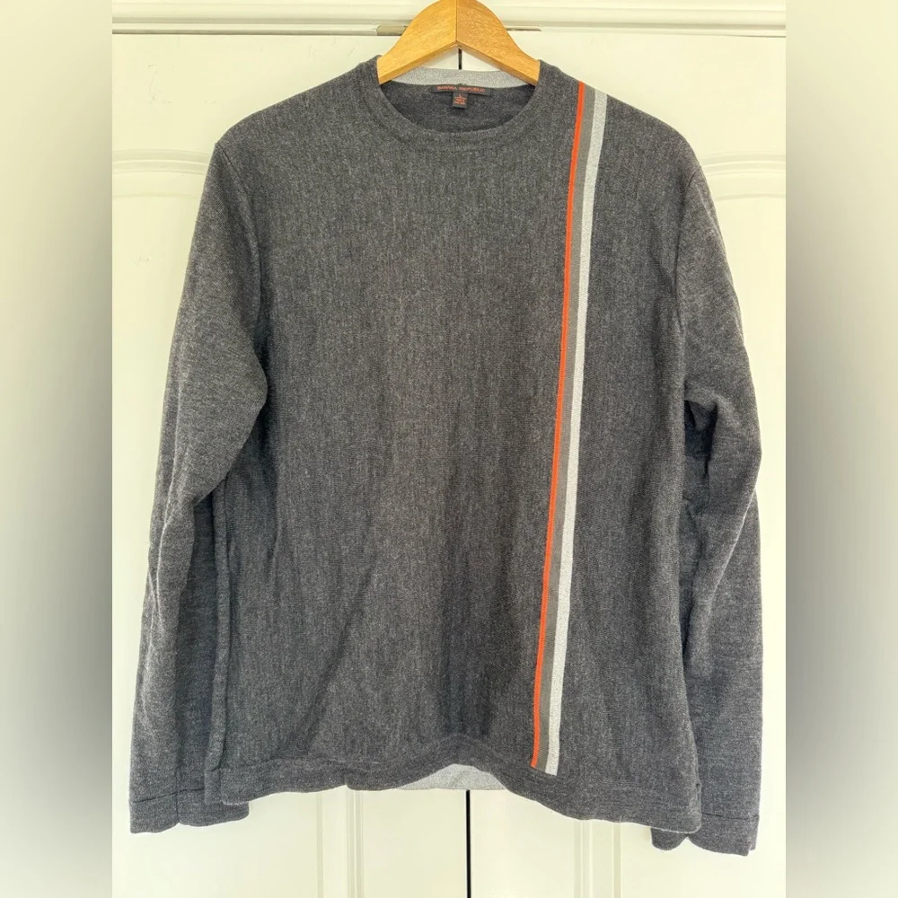 Banana Republic Merino Wool Sweater EUC Gray Crewneck Orange Stripe